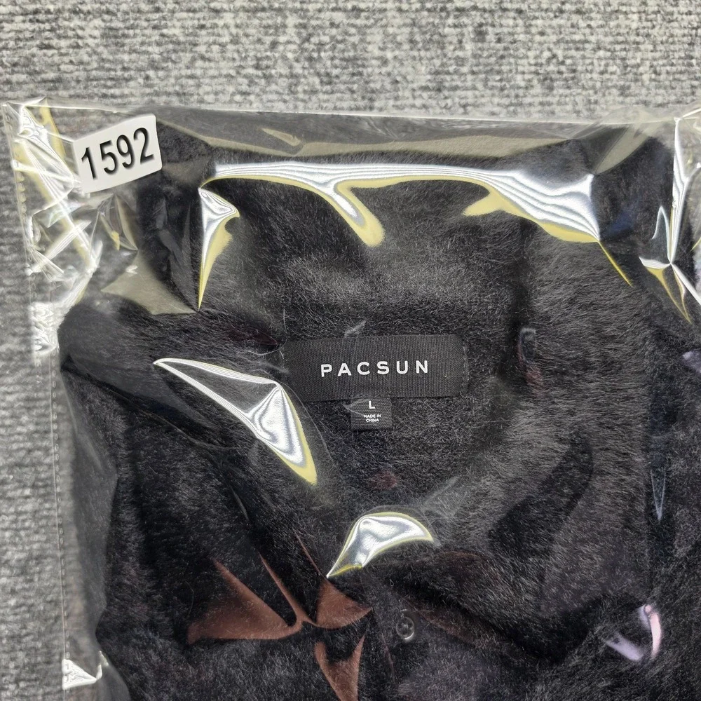 PacSun Mens Large Long Sleeve Collared Fuzzy Knit Polo Sweater Black